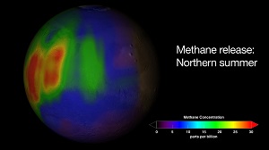 Visualisation d'un dégagement de méthane dans l'atmosphère de Mars.