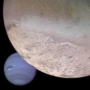 Montage montrant Neptune et son satellite, Triton.